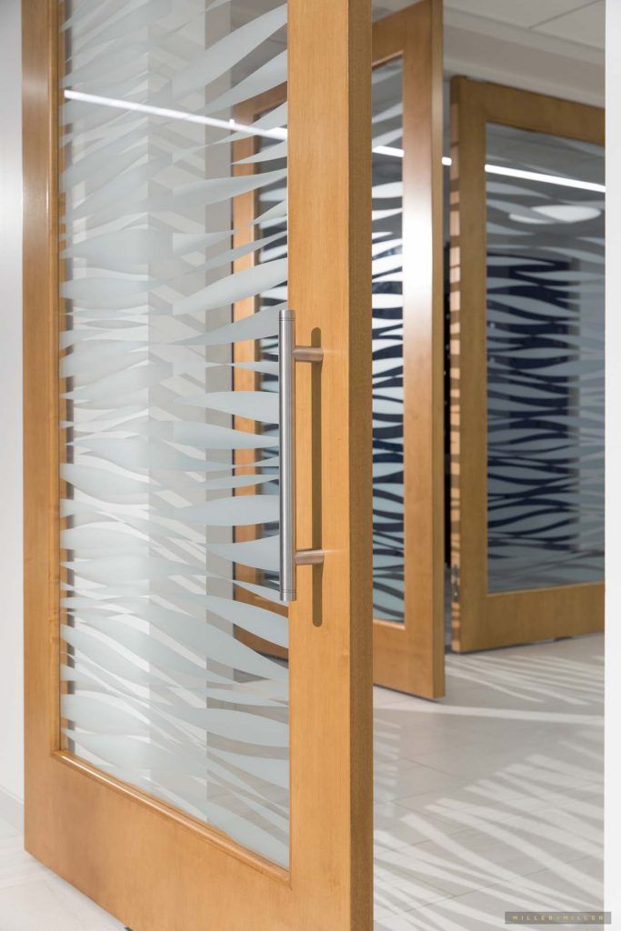 modern corporate facility glass wood doors