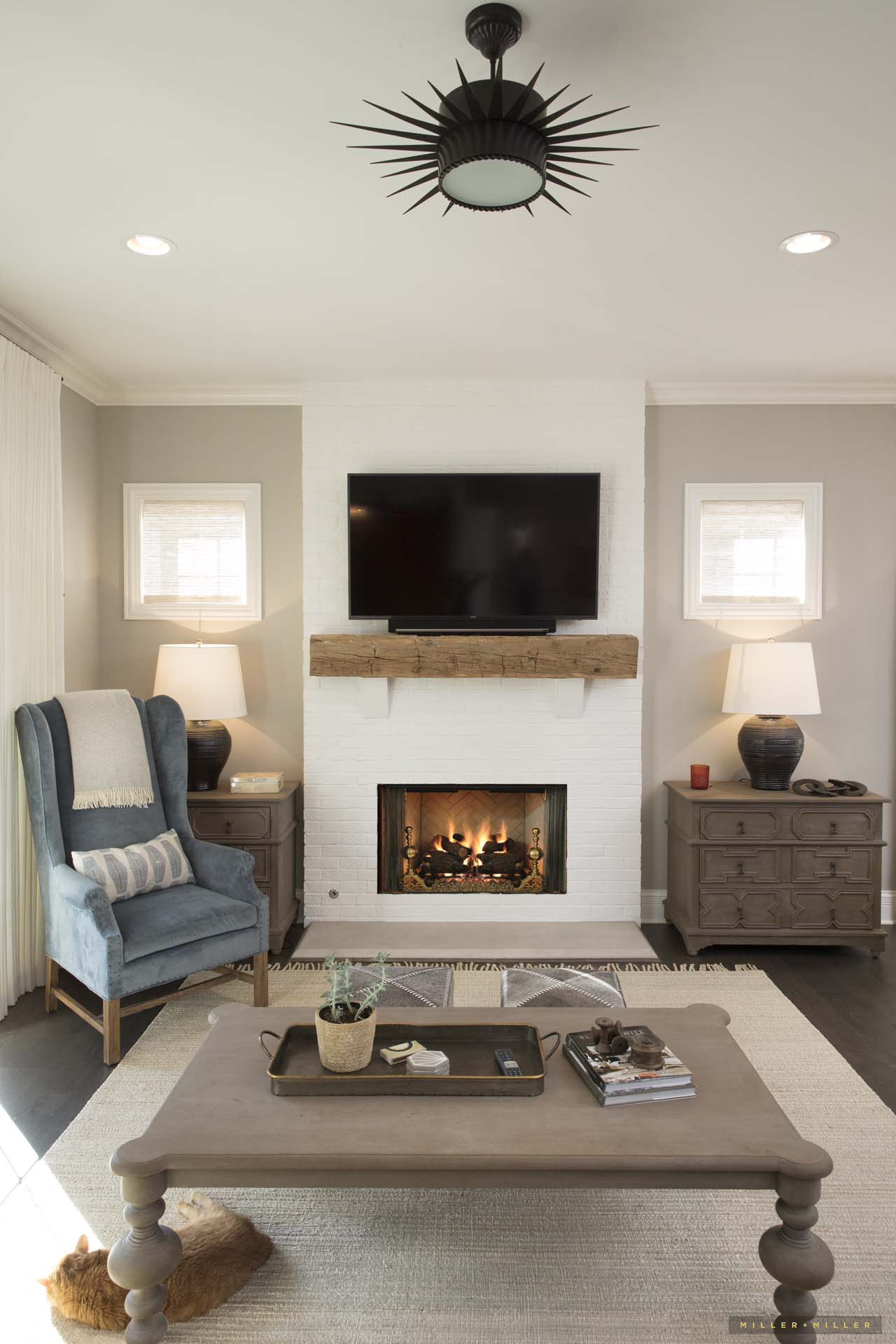 Custom Livingroom Renovation Reclaimed Wood Fireplace Mantel