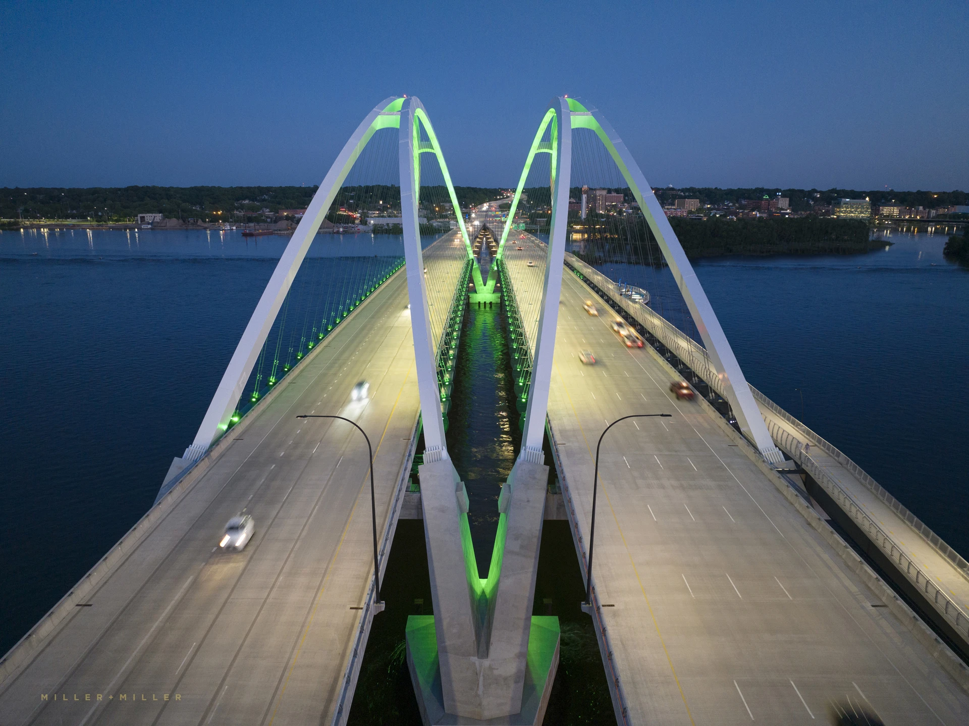 Interstate I-74 Mississippi bridge river night photos