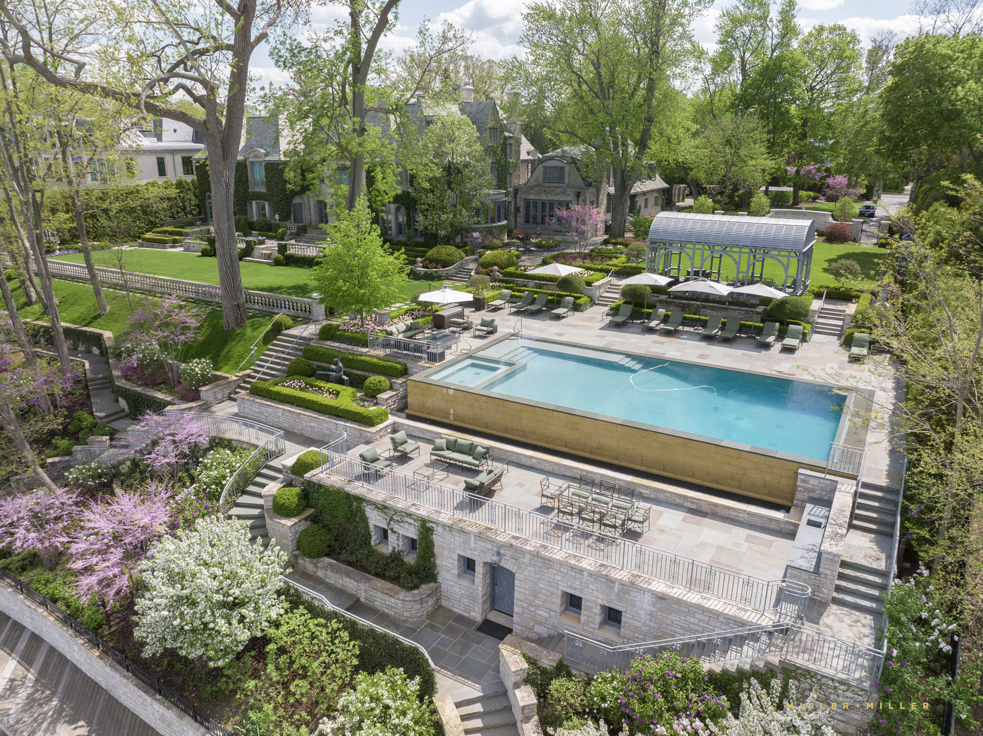 Zero Edge Pool Terrace overlook Lake Michigan bluff waterfront gardens